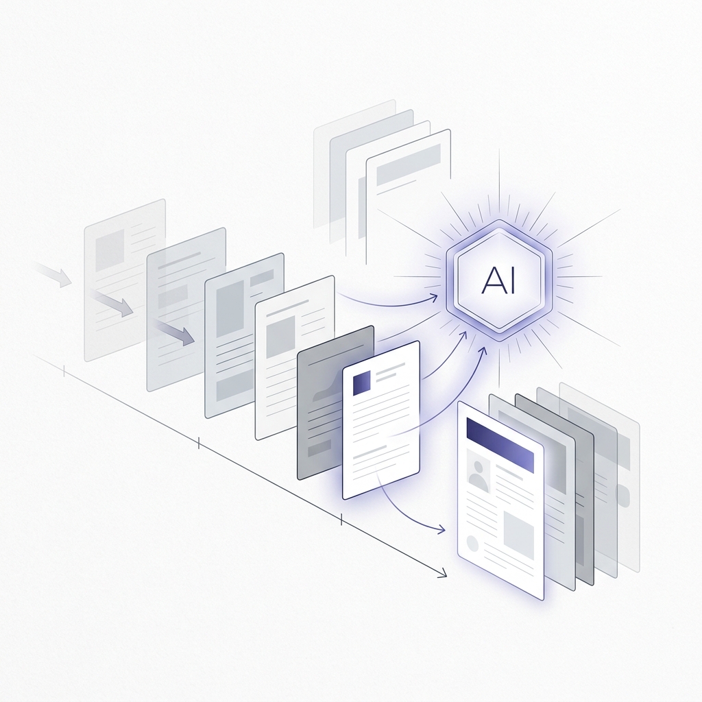 Documentos con diferentes niveles de opacidad indicando relevancia temporal en la evaluación de fuentes. Documentos con diferentes niveles de opacidad indicando relevancia temporal en la evaluación de fuentes.